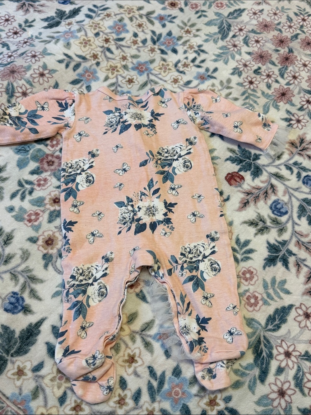 Baby Girls' Pink Floral Ruffle One-Piece Footed Sleeper - Picture 4 of 4